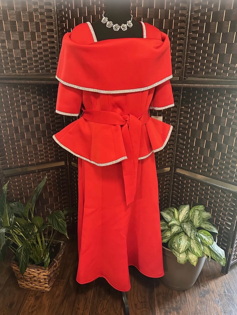 Red two piece with Waist Tie